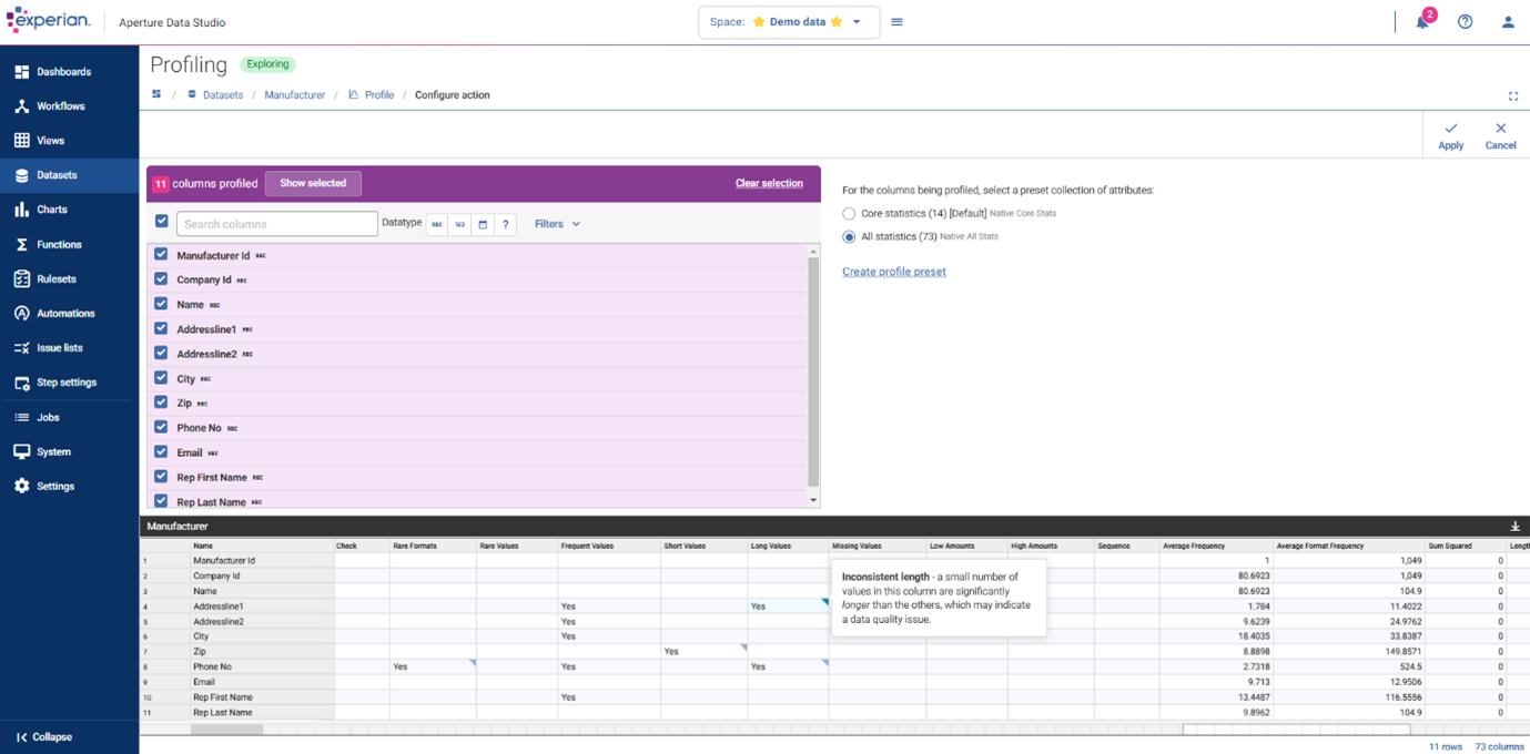 screenshot of Experian Aperture Data Studio